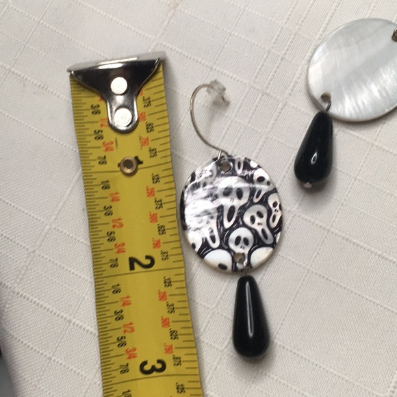 Earrings Scream face lost soul real abalone shell/glass hand blown on silver - Picture 5 of 5